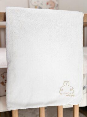 VTG 90s Baby Gap White Sherpa Crib Blanket Embroidered Bear 29"X38" Soft Comfort